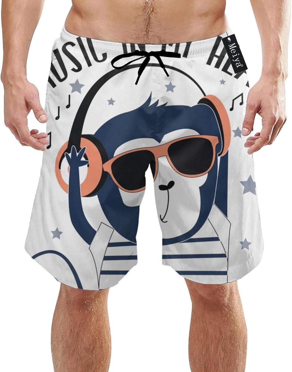 KATERN Little Monkey and Music Mens 3D Printed Funny Swim