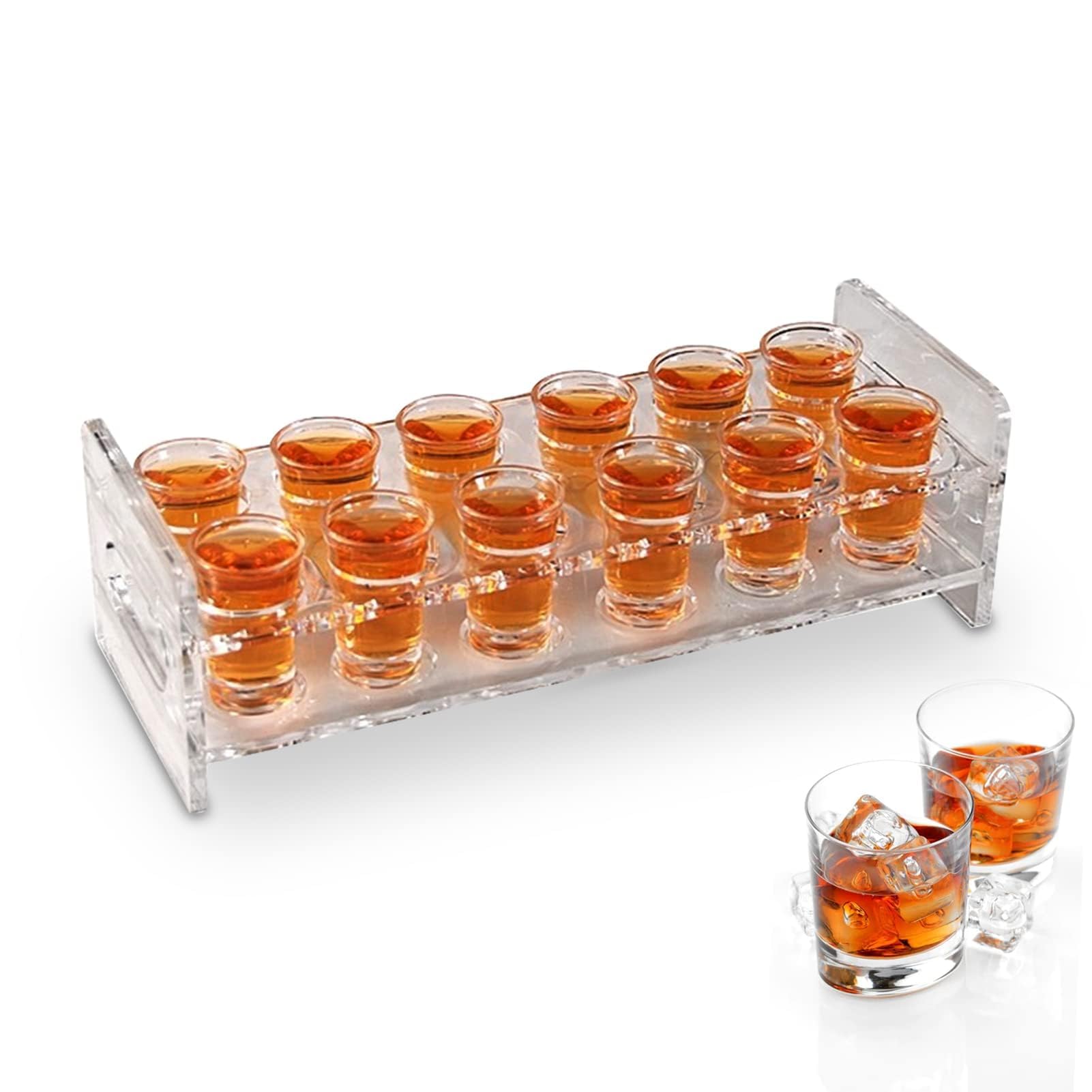 12 Shot Acrylic Glass Holder 12 Holes Tequila Glasses Cup Rack 3.99cm Dia Hole Shot Glass Serving Tray Acrylic Whiskey Shot Glasses Serving Tray for Liquor 13.2x5.1x3.9 inch