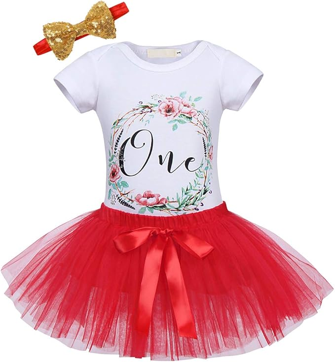 Edjude Madchen Rock Neugeborene 3pcs Baby 1 Geburtstag Set Outfits Strampler Tull Tutu Kleid Rot Amazon De Bekleidung