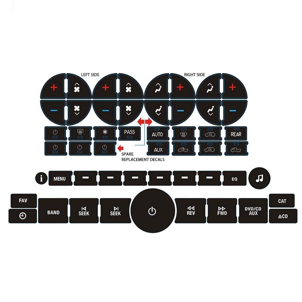 AC Dash Button Sticker Repair Kit for GM Vehicles, AC Panel Decals & Radio Button Repair Decal Set, Fix Ruined Faded AC Controls for Suburban, Chevy Tahoe, Silverado, Traverse - Year Models 2007-2015