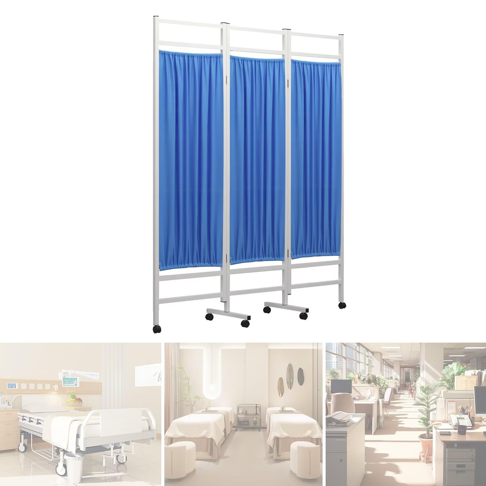 Photo 1 of Medical Privacy Screen on Wheels, Foldable Medical Room Divider with Lockable casters, Waterproof Nylon Panel, Portable Privacy Screen for Room, Easy to Clean (Blue 3 Panels)