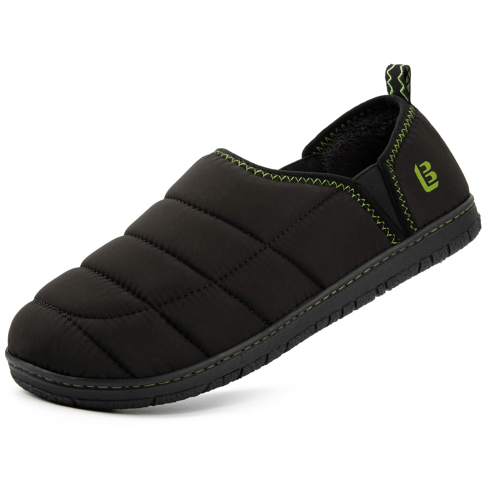 Photo 1 of LongBay Men's Outdoor Slippers Two Tone Memory Foam Slip On Indoor House Shoes bedroom Loafers Black Green, 12