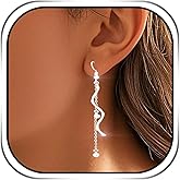 Campsis Wedding Silver Dangle Earrings, Long Spiral Earrings, Tassel Drop Earring Jewelry for Women