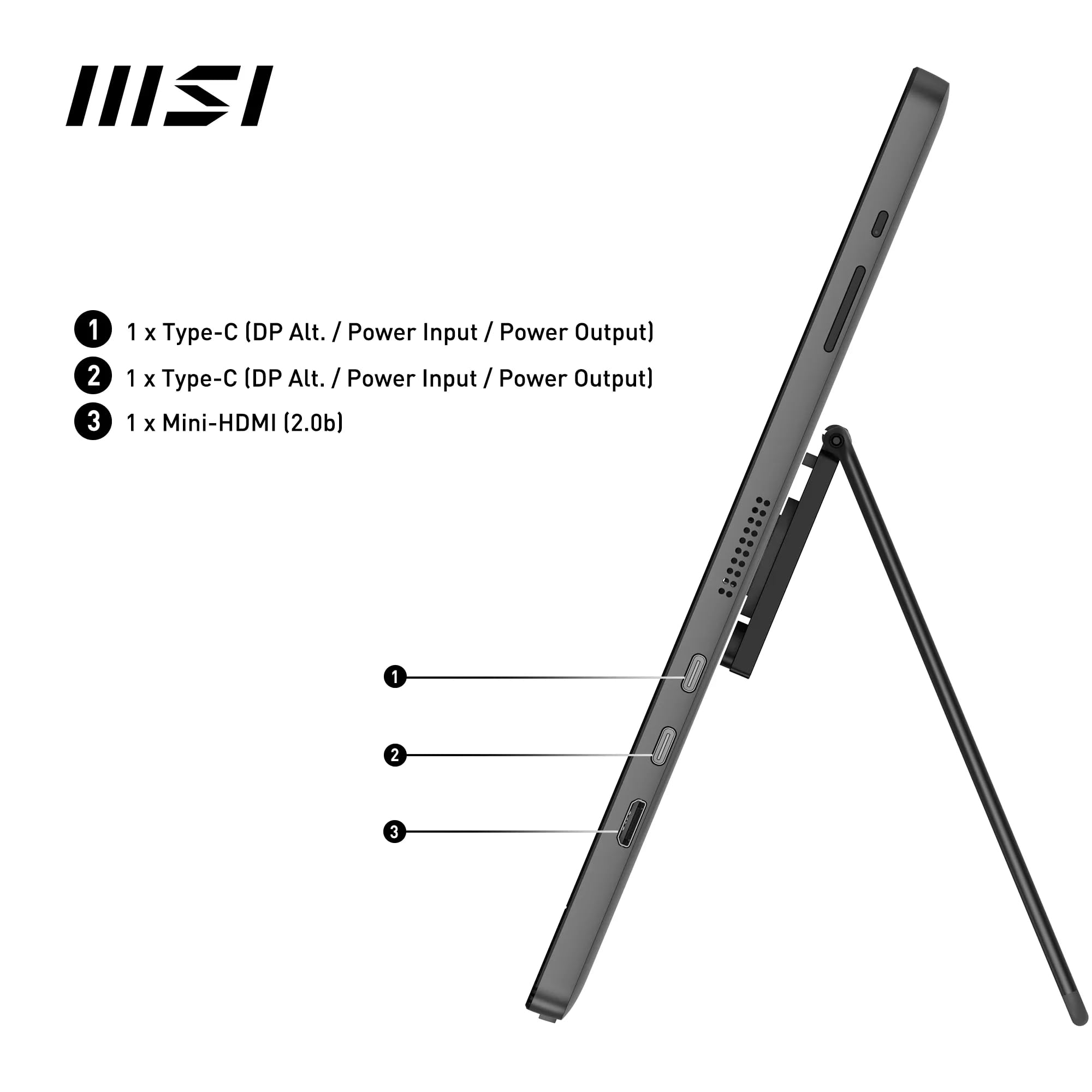 MSI PRO MP161 E2 15.6 Inch Full HD Portable Monitor - 1920 x 1080 IPS Panel, 60Hz, Eye-Friendly Screen (PC, Laptop, Mobile), Speakers, Enhanced Chassis & Kickstand - Mini-HDMI 2.0b, 2 x USB Type-C