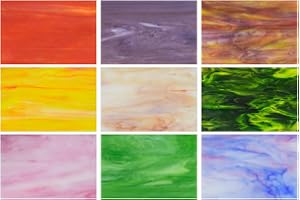wecrejoni 9 Sheets Variety Stained Glass Sheets, 4 X 6 inch Large Cathedral Glass Mosaic Tiles for Crafts,Art Glass Kit, Stained Glass Supplies,(Opaque)