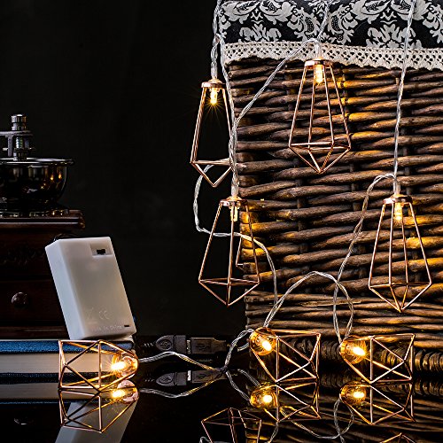 OMIKA Rose Gold Geometric Fairy Lights, USB & Battery Powered, 10 LED