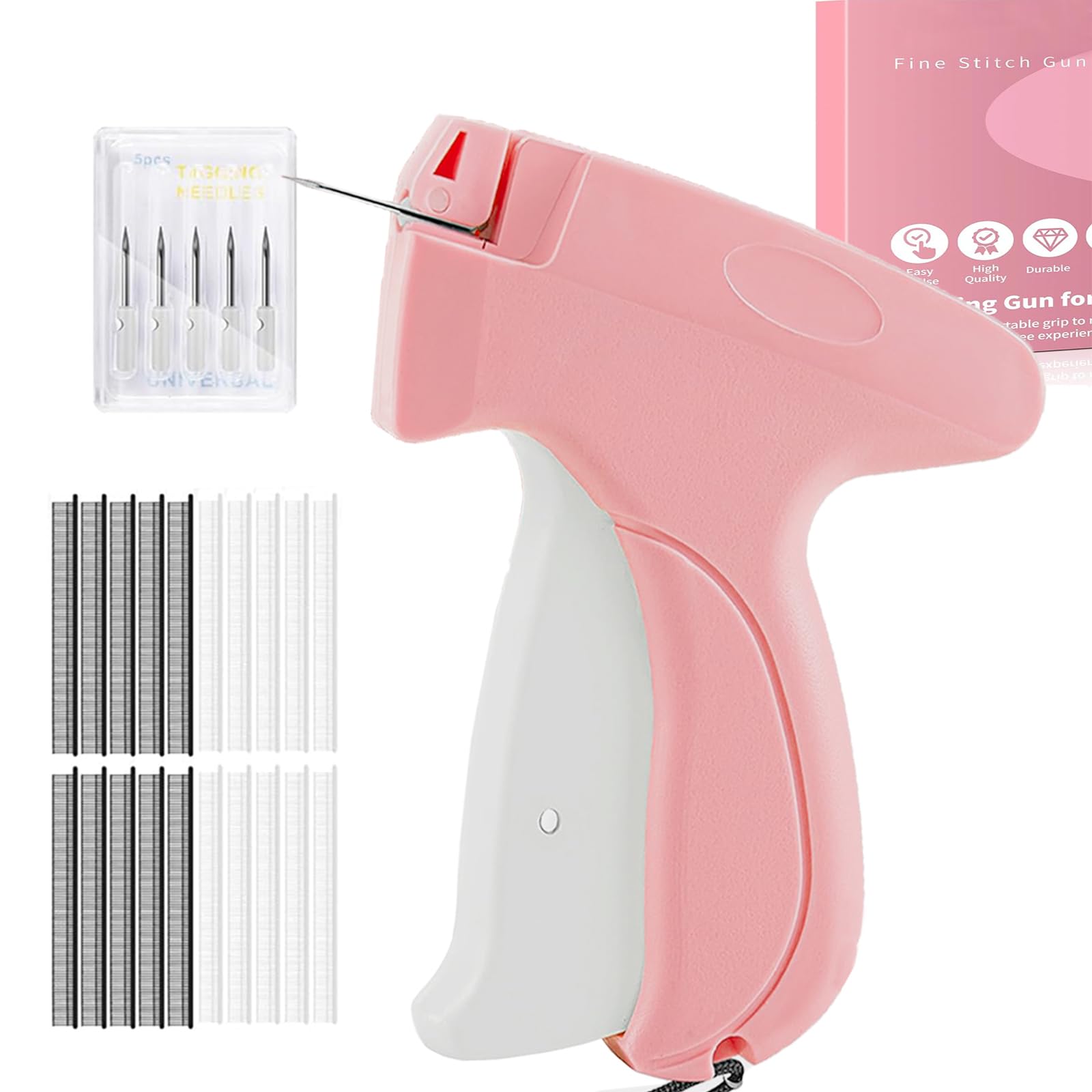 Photo 1 of **INCOMPLETE, MISSING PIECE** Stitch For Clothes, Tagging Gun for Clothing, Handheld Stitch Gun Quick Clothing Fixer with 2000pcs Fasteners, Mini Sewing Tagging Gun for Quick Repairs, Jeans, Curtains, Includes 6 Needle(Pink)