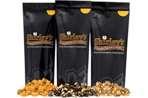SHIRLEY'S GOURMET POPCORN COMPANY Shirley's Gourmet Popcorn - Gourmet Drizzled Popcorn Sweet and Salty, Ready to Eat, Savory Snacks Our Top 3 Flavors (Buckeye 16oz)