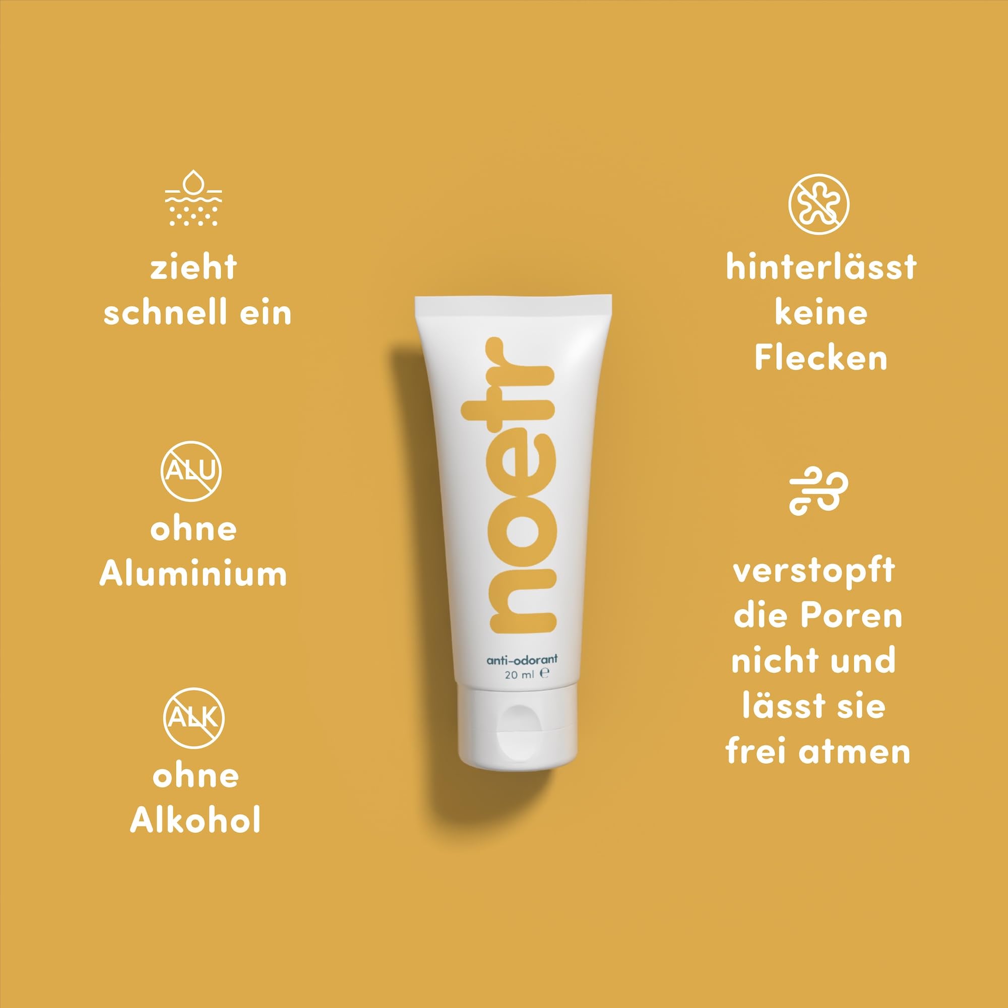 Noetr Deodorant - ohne Aluminium/Alkohol - gegen Schweißgeruch - 72h Schutz - reicht 6 Wochen (20 ml) - Unisex - Anti-Flecken-Formel 3
