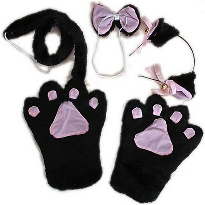 San Tokra Cute Cat Costume Cosplay Halloween Accessory Girls Paw Ear Bow Tie Set