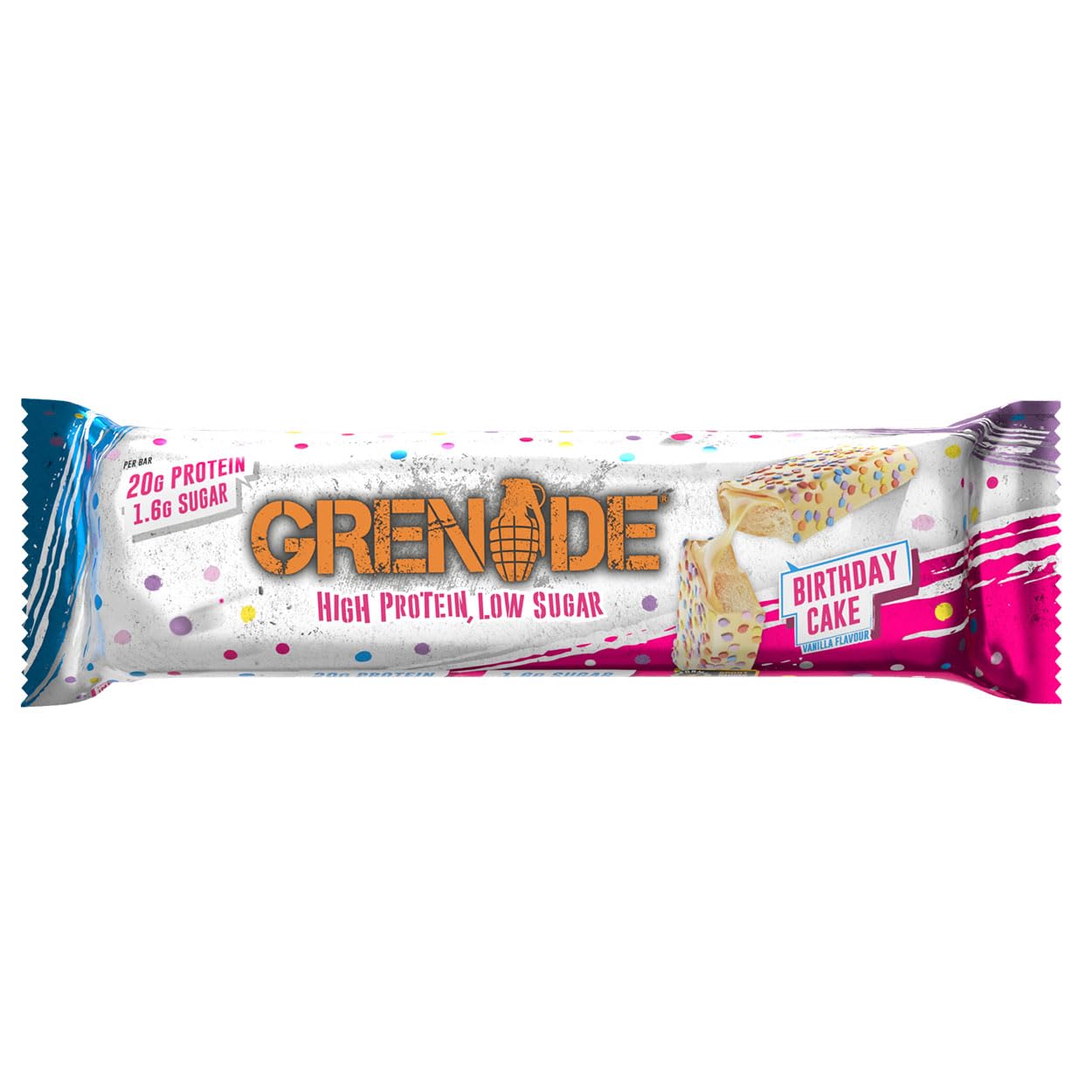 Grenade High Protein, Low Sugar Bar - Birthday Cake, 12 x 60 g