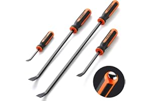 REXBETI Pry Bar Set, 8", 12", 18" and 24" Heavy Duty Pry Bar 4-Piece Mechanic Hand Tools, Thicker Strike Cap Handle, Black Orange