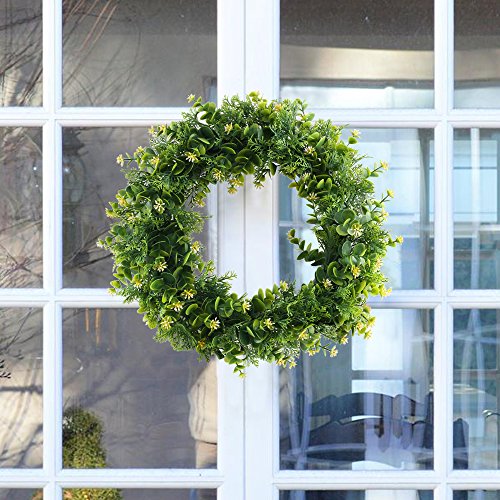 Nahuaa 17" Artificial Eucalyptus Front Door Wreath with Yellow Flowers Spring Farmhouse Garland Home Office Housewarming Gift Greenery Decor