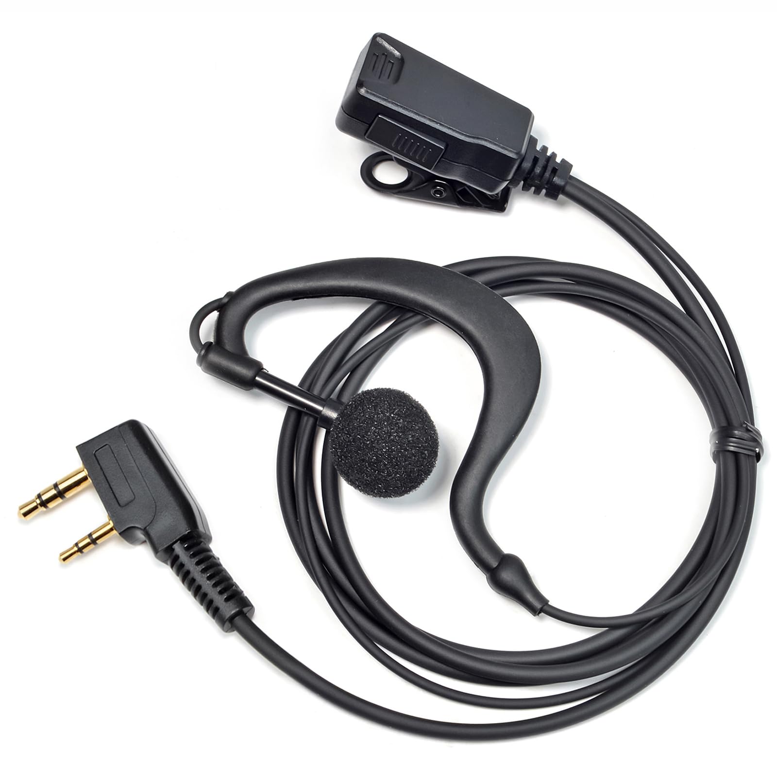 HYSHIKRA Walkie Talkie Earpiece with mic, 2 Pin Headset with PTT, Compatible with Kenwood eSnic Retevis Baofeng UV-5R Radio Ear Piece for Security Bodyguard (G Shape, 1 Pack)