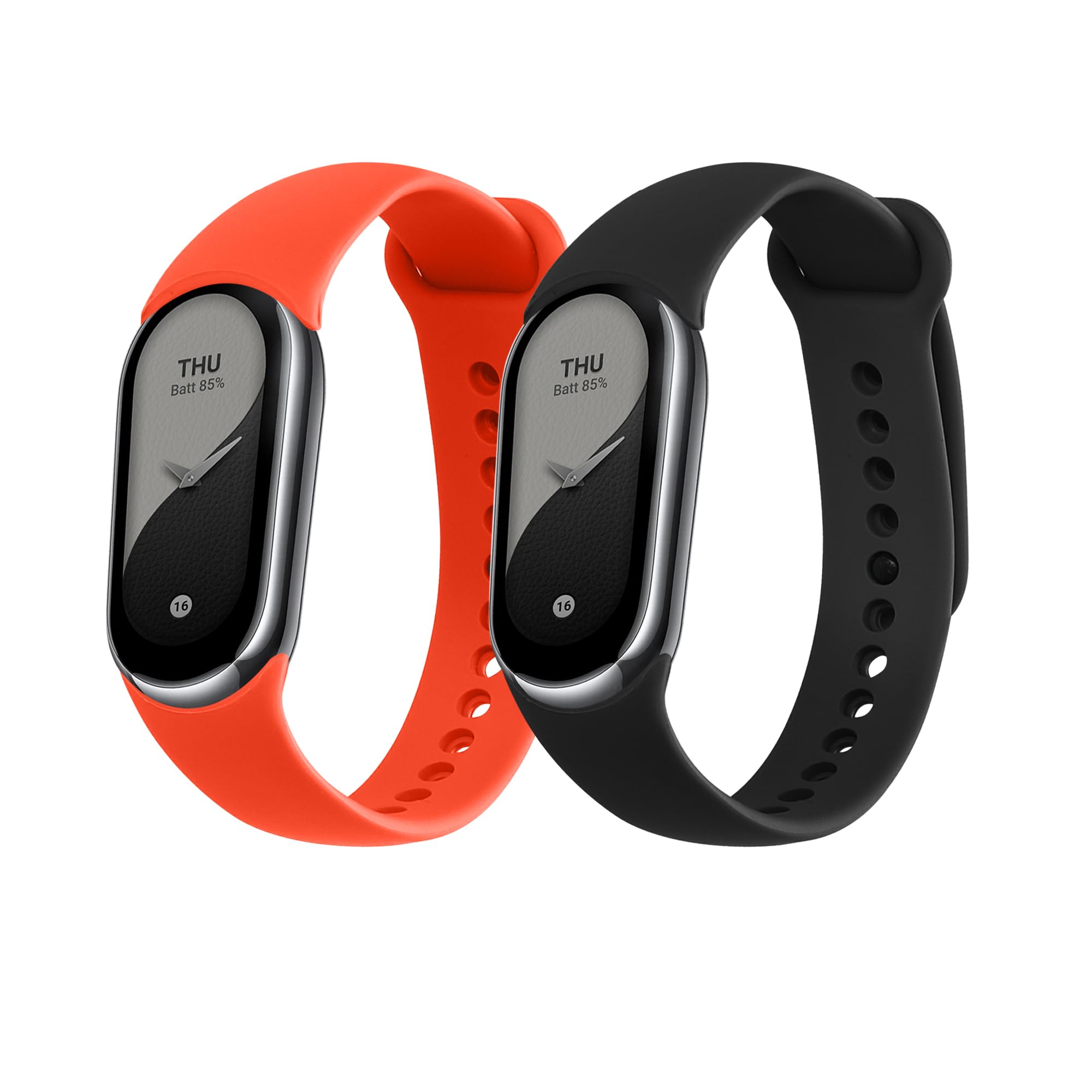 kwmobile Straps Compatible with Xiaomi Mi Band 10 / Mi Band 9/8 Straps - 2x Replacement Silicone Watch Bands - Smartwatch or Fitness Tracker - Black/Orange
