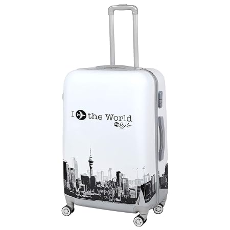 GTC ITN-046 Small 20-inch Polycarbonate 360 Degree Rotating Wheeled Beautiful Pattern Printed Suitcases (White and Black)