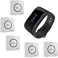 SINGCALL Wireless Service Calling System Home Caring Waterproof Convenient for Old Aged People for Cafe Hotel Hospital, Pack 5 Buttons 1 Watch Mobil Receiver