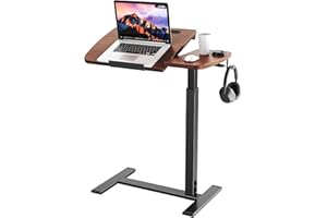 Hovadova Pneumatic Height Adjustable Overbed Table with Wheels, Tilting Desktop Rolling Laptop Desk for Bed, Sofa, or Hospital Use, Overbed Bedside Table,Mobile Standing Desk for Laptop and Meals