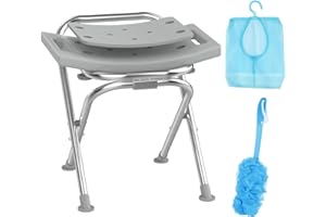 Medhelp Folding Shower Chair for Inside Shower, Stainless Steel Foldable Shower Stool, 400lbs Portable Folding Shower Seat for Travel, Anti-Slip Small Shower Chair for Elderly Disabled Injured, Gray