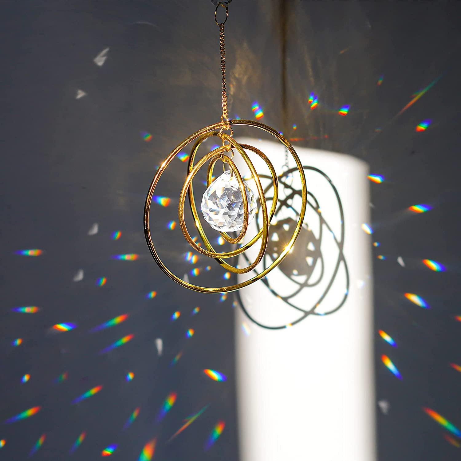 H&D HYALINE & DORA Crystal Galaxy Suncatcher,Hanging Rainbow Sun catcher for Windows, Glass Ball Prism Sun Catcher With 4 Brass Circles