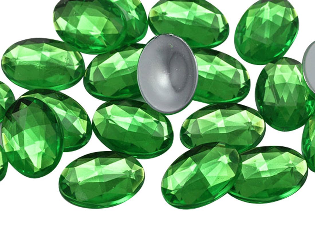 Allstarco 14x10mm Green Peridot .PD2 Flat Back Oval Acrylic Rhinestones Tiny Face Gems Body Jewels Card Making Embelishments - 45 Pieces โ image 1