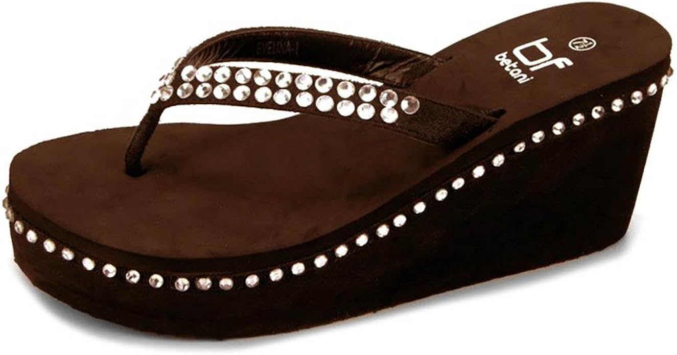 Amazon.com | Fourever Funky Bling Rhinestone Wedges Thong Flip Flop Sandals | Sandals