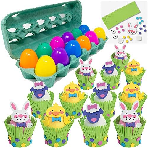 イースターエッグデコレーション クラフトキット 12 12個の卵をトレイクレートに入った12個入り 粘着フォームで羊のウサギやひよこを作れます キッズdiyプロジェクトハントバスケット詰め物 パーティーの景品 教室 日曜学校 B07p4xzhql 2 250円 100 品質
