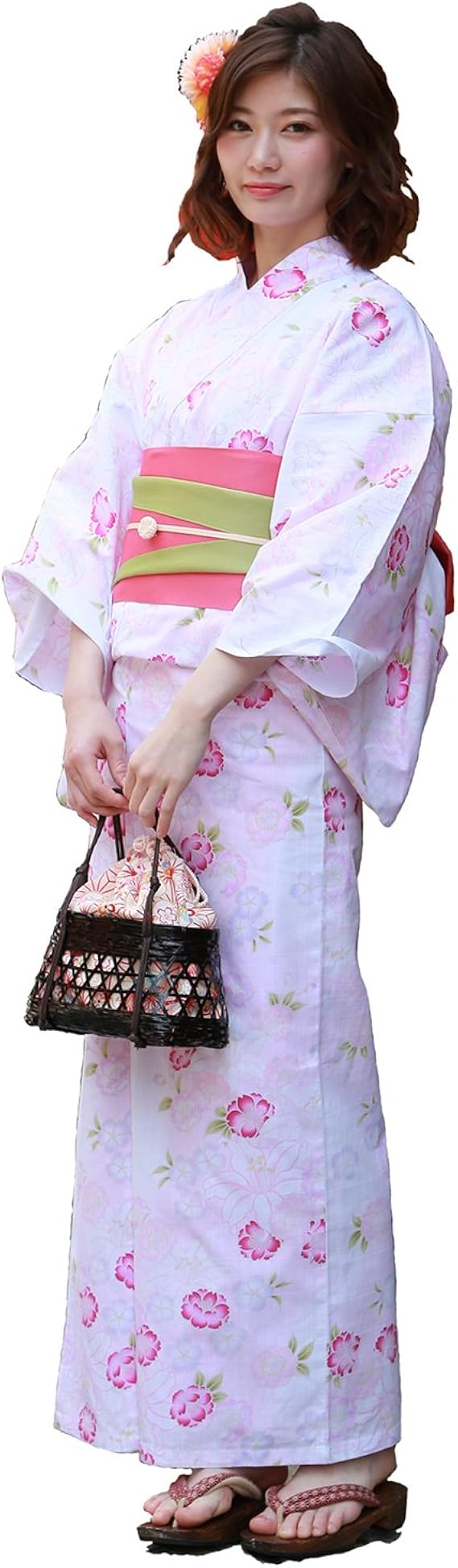 変わり織り浴衣３点セット 白地ピンクボカシ 桜 百合 浴衣 通販 Amazon