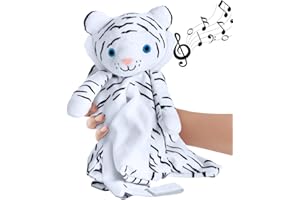 Love By Emi Baby Sleep Soother White Tiger Plush with Heartbeat & Lullaby Sounds, 4-in-1 Sound Machine, Security Blanket & Pacifier Holder, Baby Registry Essential for Newborns, Infants & Toddler