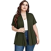LARACE Summer Cardigans for Women Light Weight, Plus Size Womens Short Sleeve Cardigan,Spring Casual Open Front Tops Cover Up, Women's Loose Fit Blouse(Green, L-3XL)