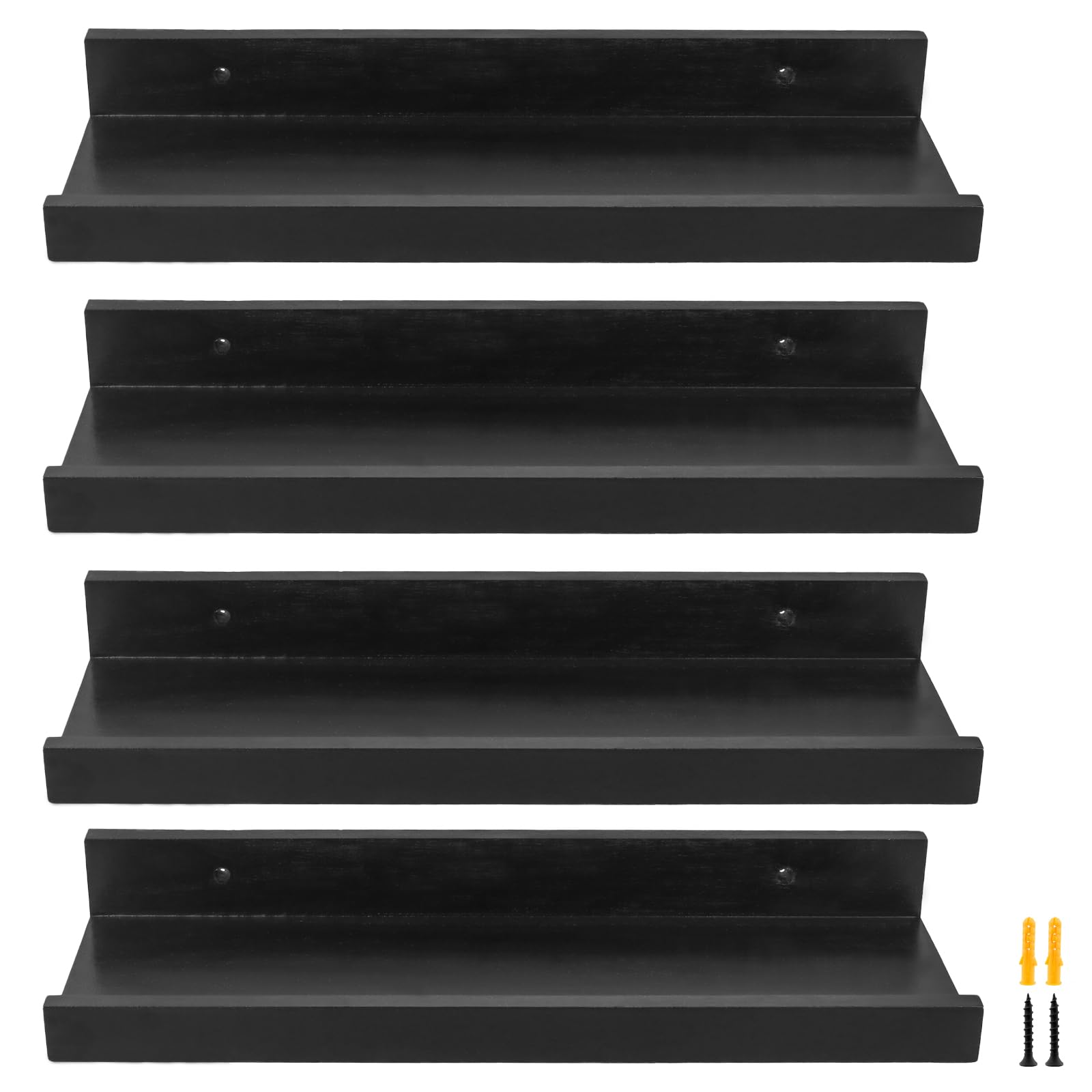 DAKFOOK 4 PCS Black Floating Shelves, Wall Mounted Wooden Display Picture Ledge Shelves, Wall Storage Shelf for Bathroom Kitchen Living Room