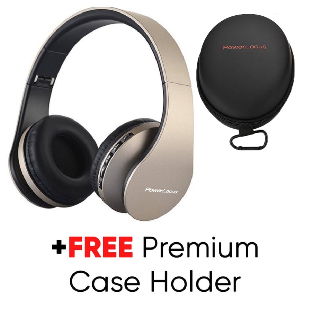 Casque Bluetooth, PowerLocus Sans Fil Bluetooth Over-Ear Stéréo Pliable Casque , Filaire Headsets Cancellation du Bruit Avec Microphone pour iPhone, Samsung, LG, iPad (Or)