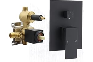 /G Solid Brass 3 Way Shower Diverter Valve, Drettyer Matte Black 3 Outlet Pressure Balancing Mixer Shower Temperature Control Shower Valve Kit