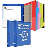 Tashkummy 360&deg; Pivotable Project Organizer Binder, 2 Pack Upgraded 3 Ring Binder with Colored Tab Dividers with Pockets, Customizable Cover Multi Pocket Folder Binder for Home, School, Office- Blue