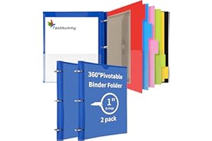 Tashkummy 360° Pivotable Project Organizer Binder, 2 Pack 3 Ring Binder with Colored Tab Dividers with Pockets, Customizable Front Cover Multi Pocket Folder Binder for Home, School, Office- Blue