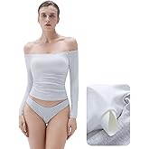 SUUKSESS Women Padded Off The Shoulder Tops Ribbed Long Sleeve Shirts Fall Basic