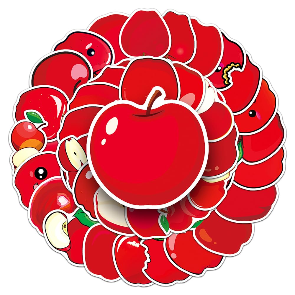 Red Apple Vinyl Stickers, 50 PCS Waterproof Cartoon Fruit Decals for Laptops, Scrapbooking, Journals, Notebooks, Water Bottles, Suitcases, Phones & DIY Decor