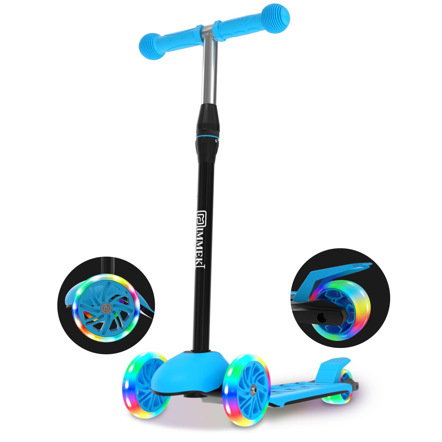 IMMEK Kids Scooter, 3-Wheel Toddler Scooter, Toys and Gifts for Boys and Girls Aged 3 to 8, 3 Adjustable Height Levels, LED Light-Up Wheels, Max Load 50 kg