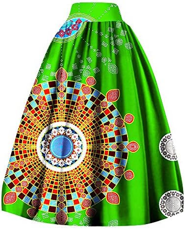 Women's High Waisted African Floral Print A Line Maxi Long Skirt Derss Casual