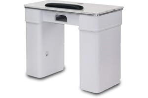 MAYAKOBA Sonoma Manicure Table (With Vent Pipes) Nail Station for Beauty Salon Furniture & Equipment, Marble Top & 1UV Hole, Modern White/Silver