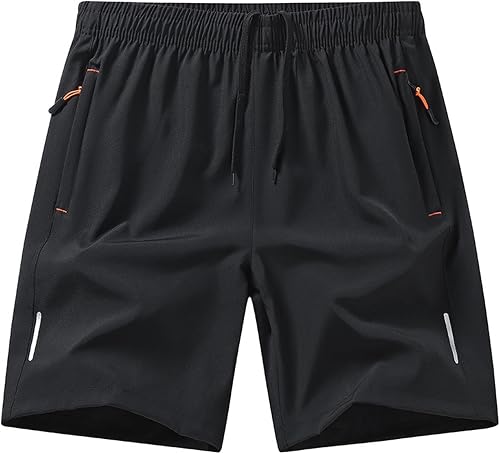 Gym Shorts for Men Quick Dry Athletic Workout Hiking Shorts Casual Elastic Waist Beach Short Pants with Zipper Pockets