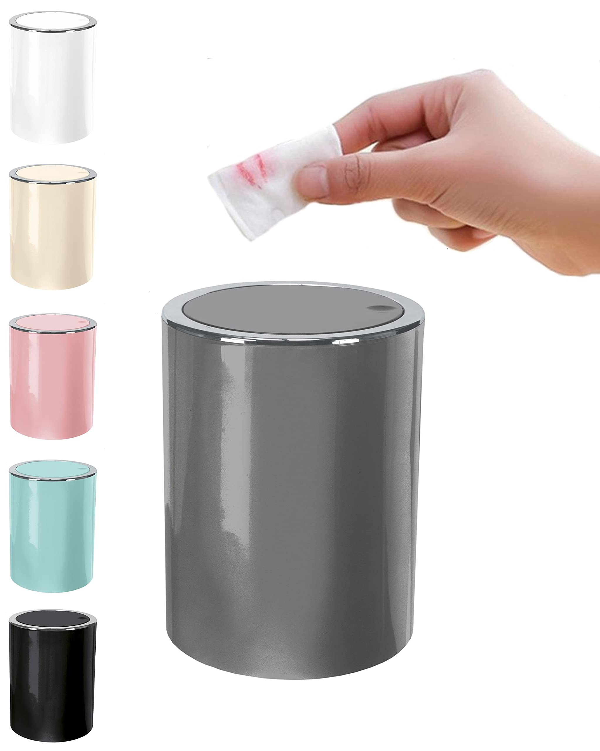 KW Clappe 1.7Ltr Counter Top Waste Bin/Mini Swing Bin/Compost Bin (Platinum Grey)