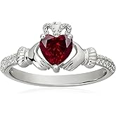 Heart Birthstone Claddagh Ring 925 Sterling Silver Elegant 6MM Gemstone Rings Irish Jewelry Good Luck Gift for Women