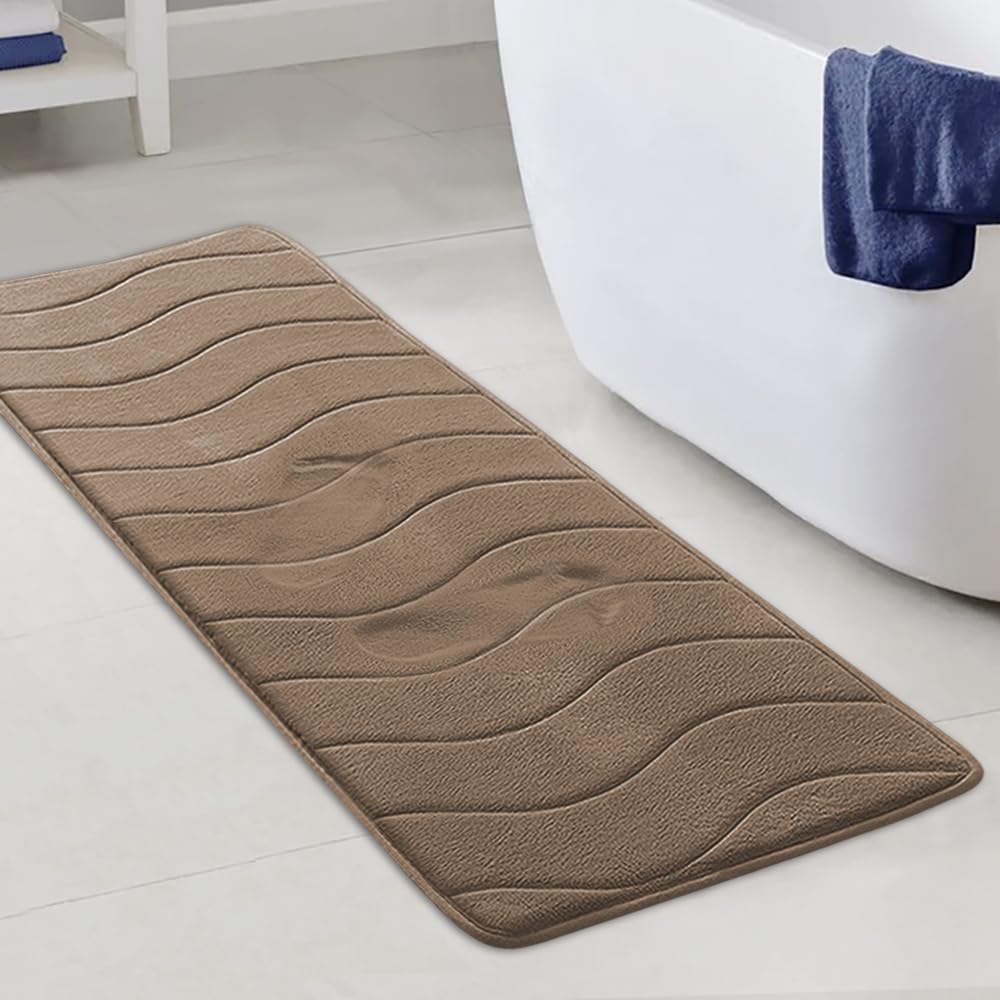 Photo 1 of Flamingo P Memory Foam Bath Mat Extra Long Non Slip Mats Rug for Bathroom Water Absorbent Thick Soft Washable, 47x17,Taupe