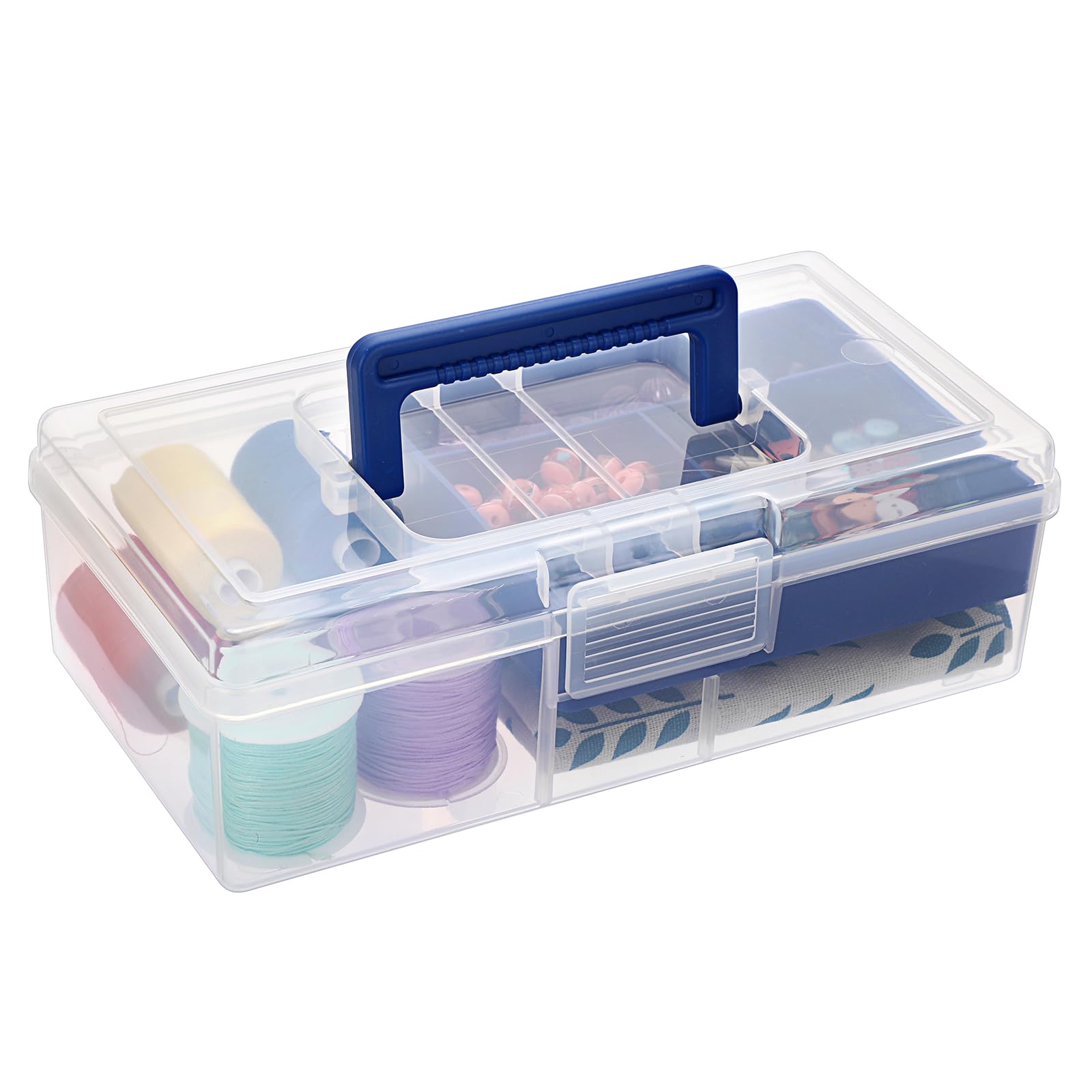 IGNPION Clear Craft Stackable Storage Box with Storage Tray Plastic 5-compartment Mulit Purpose Storage Organiser Container for Arts Crafts, Stationery, Sewing, Tackle, Nail Art, Medicines, Blue — image 1