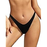 SHEKINI Women's Thong Bikini Bottom High Cut V Cheeky Brazilian Swimsuit Bottom