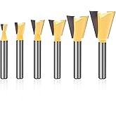 KOWOOD Dovetail Router Bit Set 6 Sizes with 1/4 Inch Shank | Cutting Dia in 1/4" 3/8" 1/2" 5/8" 3/4" 7/8" Wood Milling Cutter Tool for Making Boxes Drawers Chests