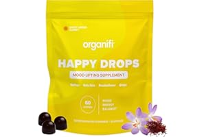 Organifi Happy Drops - Daily Superfood Happy Gummies for Adults - Mood Support Supplement for Balance, Bliss, Energy and Taking The Edge Off - Sweet Lemon Flavor - 60 Gummies