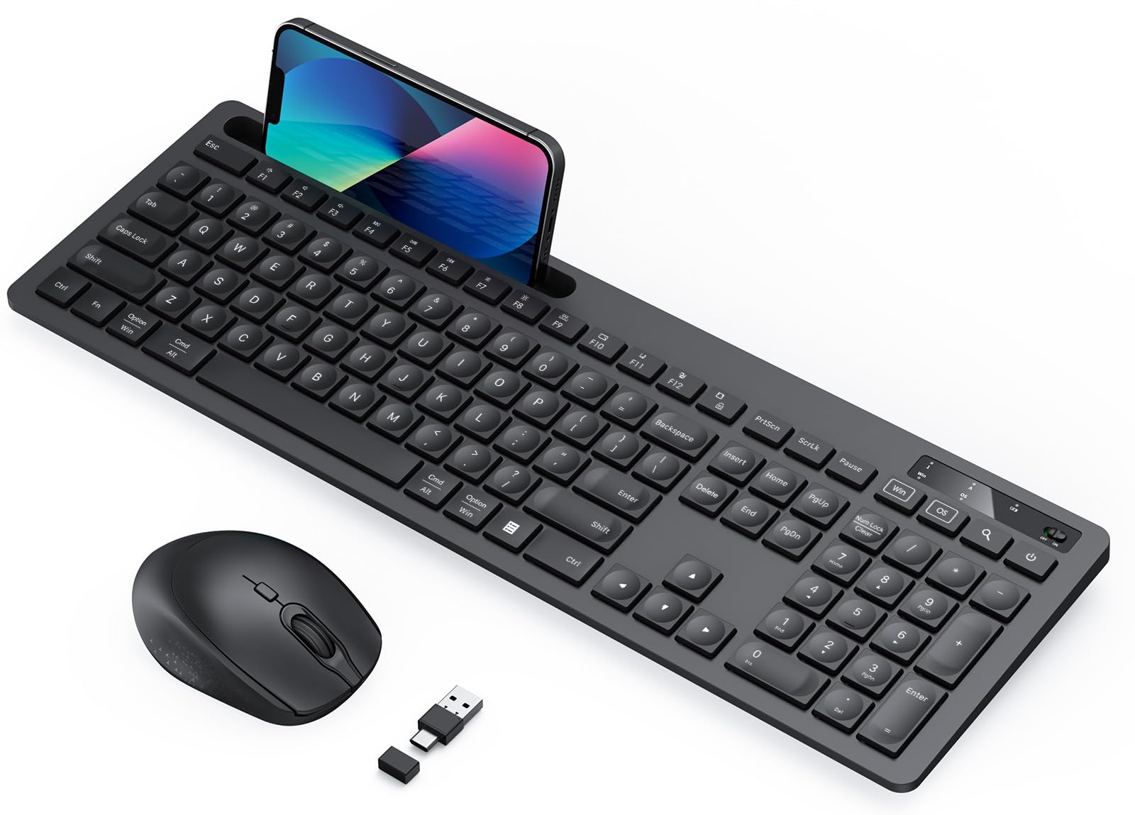 Photo 1 of Keyboard and Mouse Wireless, Vivefox Wireless Keyboard with Phone Holder USB A & Type C Receiver Cute Keyboard and Mouse Compatible for Windows, Mac, MacBook/Air/Pro Computer (Black)