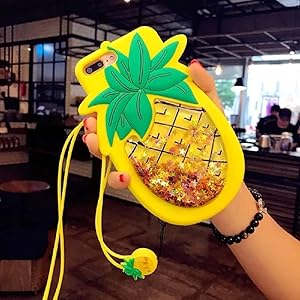 BABEMALL Compatible for iPhone 7 Plus/ 8 Plus Case, Cute Bling Flowing Liquid Floating Glitter Stars Soft Flexible Silicone Case (Pineapple, iPhone 7 Plus/iPhone 8 Plus)